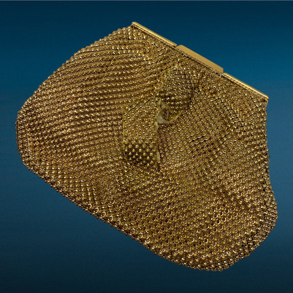 Vintage 1950's Whiting & Davis Gold Mesh Evening Bag Wristlet Rhinestone Clasp - Picture 7 of 9